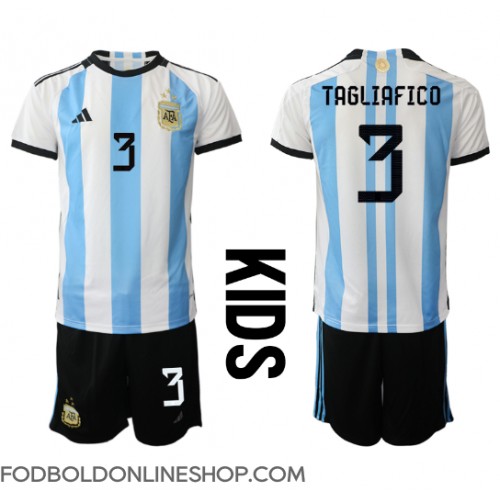 Argentina Nicolas Tagliafico #3 Hjemme Trøje Børn VM 2022 Kortærmet (+ Korte bukser)